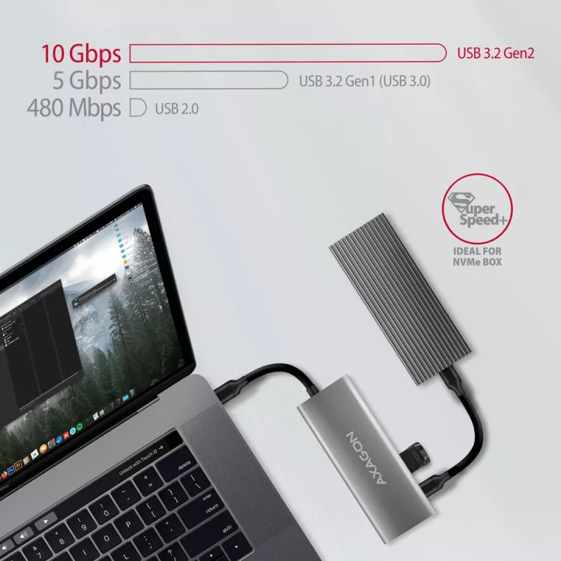 Hub USB Axagon HMC-5G21 10Gbps, 2x USB-A, 2x USB-C, HDMI 4k/30Hz, PD 60W, cable USB-C