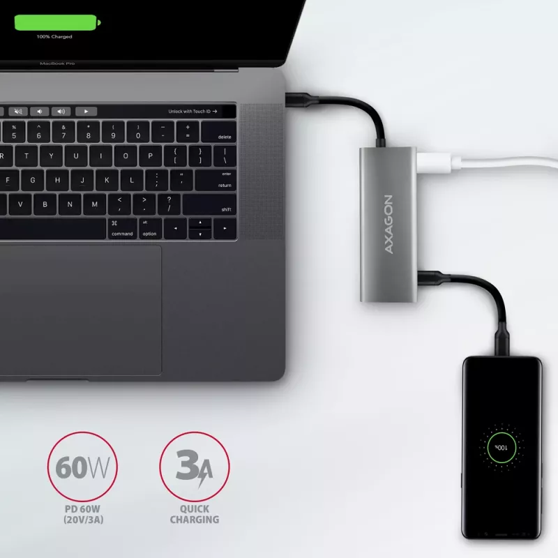 Hub USB Axagon HMC-5G21 10Gbps, 2x USB-A, 2x USB-C, HDMI 4k/30Hz, PD 60W, cable USB-C