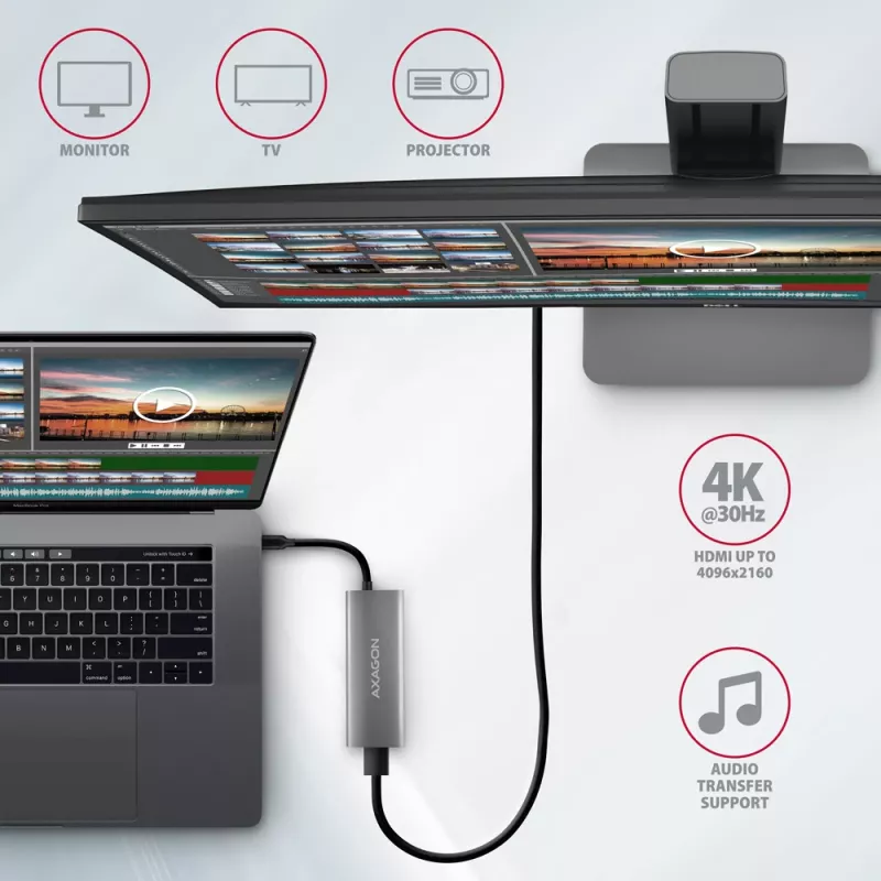 Hub USB Axagon HMC-5G21 10Gbps, 2x USB-A, 2x USB-C, HDMI 4k/30Hz, PD 60W, cable USB-C