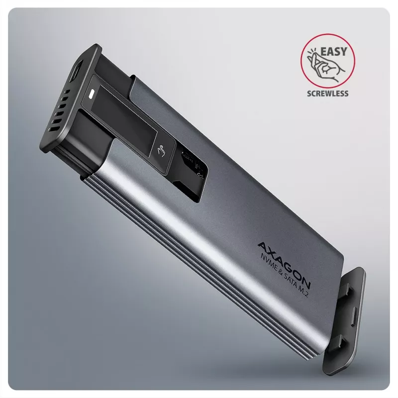 Axagon EEM2-SD2 USB-C 10Gbps - caja con pantalla para SSD M.2 NVMe y SATA