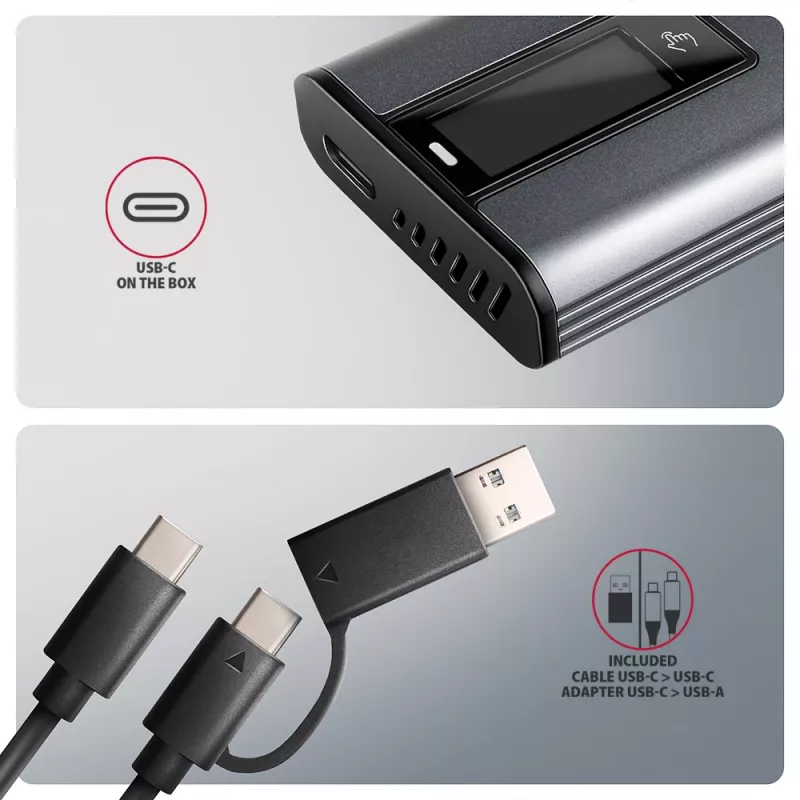 Axagon EEM2-SD2 USB-C 10Gbps - caja con pantalla para SSD M.2 NVMe y SATA