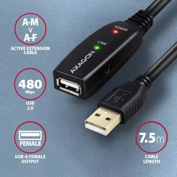 Cable alargador USB Axagon ADR-207 7,5 m USB 2.0 negro