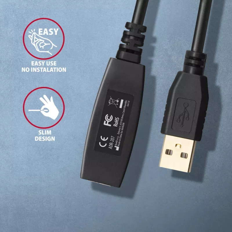 Cable alargador USB Axagon ADR-207 7,5 m USB 2.0 negro