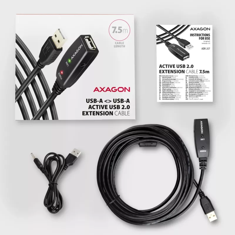 Cable alargador USB Axagon ADR-207 7,5 m USB 2.0 negro