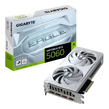Tarjeta gráfica GIGABYTE GeForce RTX 5060 EAGLE OC ICE 8G - 8GB GDDR7, 128bit, PCI-E 5.0, 2550 MHz de frecuencia de núcleo, 3 x DisplayPort, 1 x HDMI, GV-N5060EAGLEOC ICE-8GD