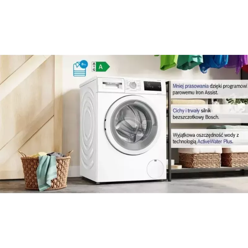 Lavadora de carga frontal Bosch WAN2405MPL, 7 kg, 1200 rpm, clase de eficiencia energética A, pantalla LED, blanca