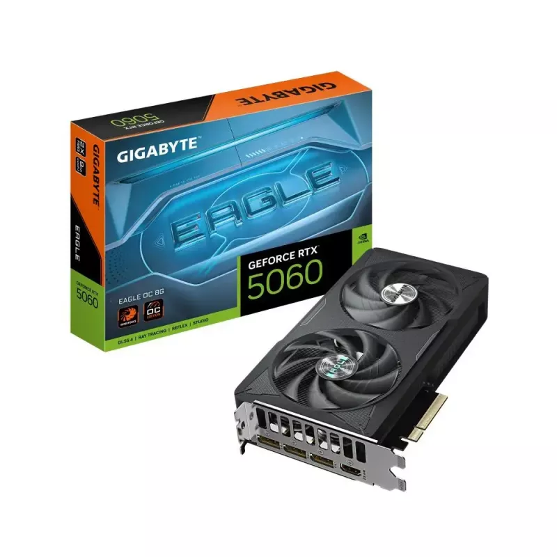 Tarjeta gráfica GIGABYTE GeForce RTX 5060 8 GB GDDR7, PCIe 5.0, 128 bits, 3840 CUDA, 2 slots, WINDFORCE 2X