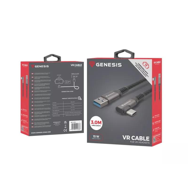 Cable USB GENESIS NVC-2220 USB 3.2 Gen 1 (3.1 Gen 1) 3 m USB A USB C negro, gris