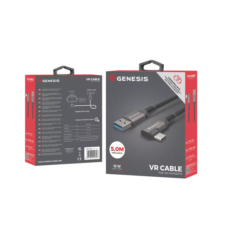 Cable USB GENESIS NVC-2221 USB 3.2 Gen 1 (3.1 Gen 1) 5 m USB A USB C negro, gris