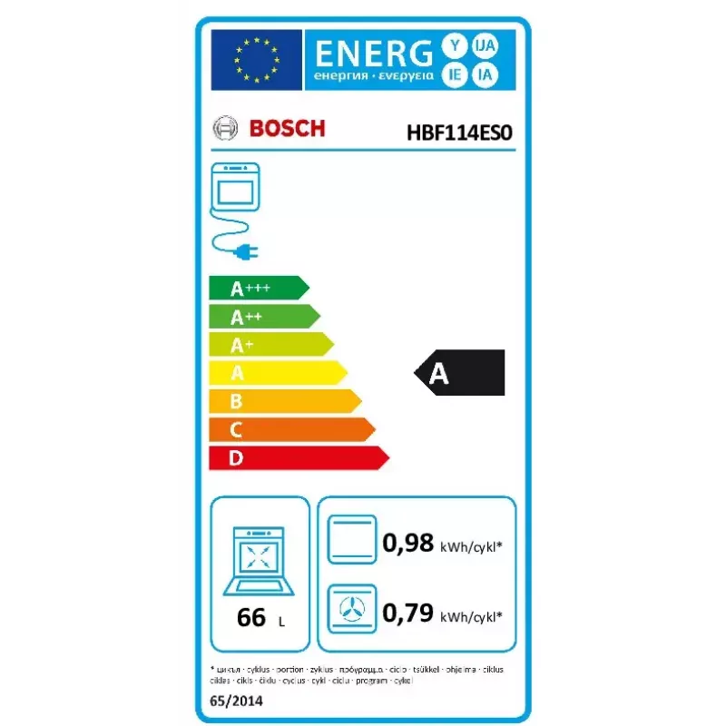 Bosch Serie 2 HBF114ES0 horno eléctrico integrable, 66 l, 3300 W, aire caliente, grill, limpieza por hidrólisis, clase energética A, acero inoxidable