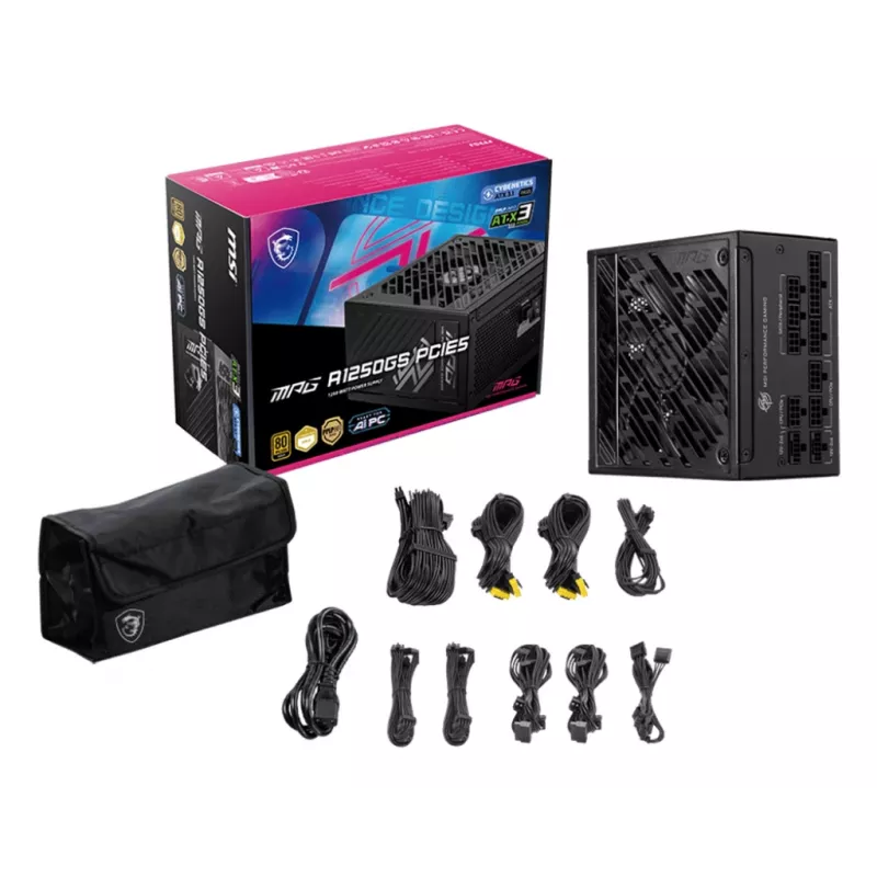Fuente de alimentación MSI MPG A1250GS PCIE5 1250 W 20+4 pin ATX ATX negra