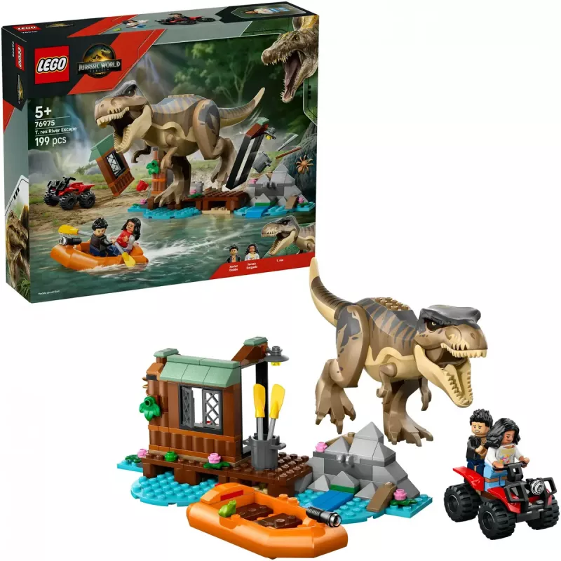 Set de construcción LEGO dinosaurio T. rex River Escape 76975 — 199 piezas, 2 minifiguras, edad 5+