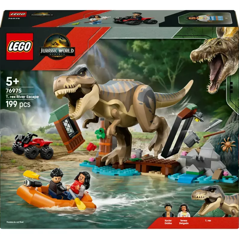 Set de construcción LEGO dinosaurio T. rex River Escape 76975 — 199 piezas, 2 minifiguras, edad 5+