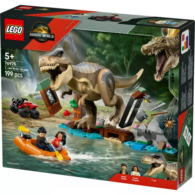 Set de construcción LEGO dinosaurio T. rex River Escape 76975 — 199 piezas, 2 minifiguras, edad 5+