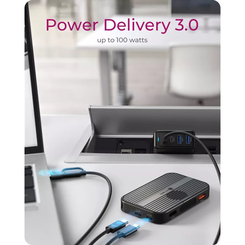 ICY BOX IB-DK4071M-CU31 estación de acoplamiento 7 en 1 con carcasa para SSD M.2 NVMe/SATA, USB 3.2 Gen 2 Type-C, HDMI 4K@60Hz, PD 3.0 100W, SD/microSD, magnética, antracita