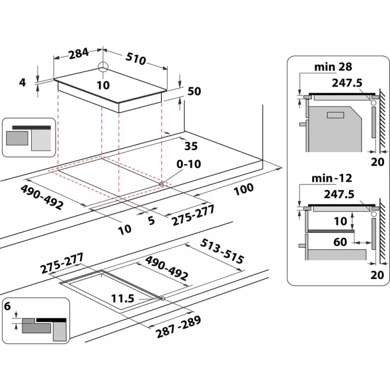 Placa de inducción integrable Whirlpool WS Q0530 NE negra 28 cm zona 2 zonas