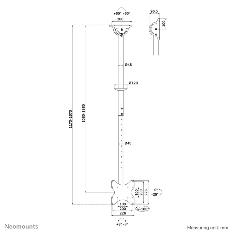 Soporte de techo Neomounts CL35-340BL12 peso máximo 50 kg para pantallas de 23–42