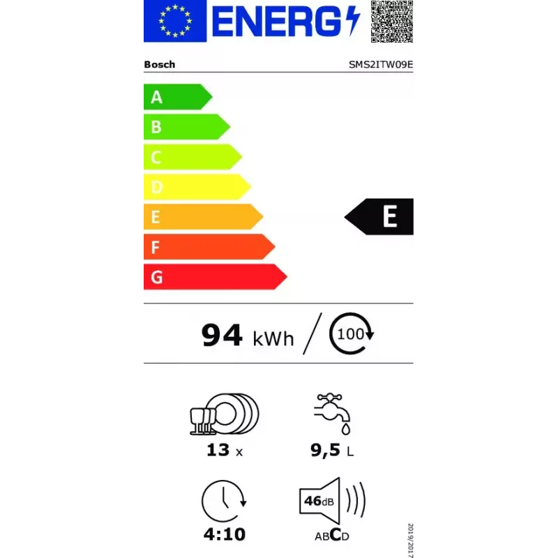 Lavavajillas independiente Bosch Serie 2 SMS2ITW09E — 13 cubiertos, 46 dB, 60 cm, secado por intercambiador de calor