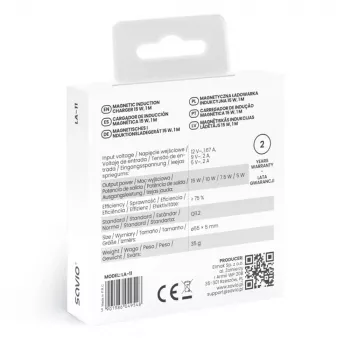 Cargador inalámbrico de interior para móviles SAVIO LA-11, Qi 1.2, 15 W, blanco, 55×55×5 mm