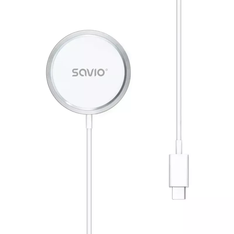 Cargador inalámbrico de interior para móviles SAVIO LA-11, Qi 1.2, 15 W, blanco, 55×55×5 mm