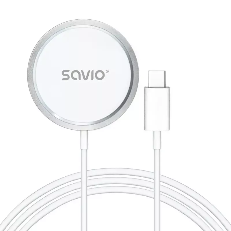 Cargador inalámbrico de interior para móviles SAVIO LA-11, Qi 1.2, 15 W, blanco, 55×55×5 mm