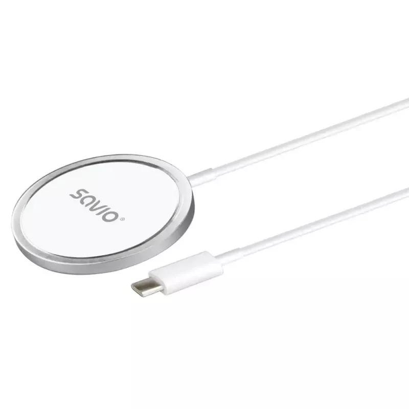 Cargador inalámbrico de interior para móviles SAVIO LA-11, Qi 1.2, 15 W, blanco, 55×55×5 mm