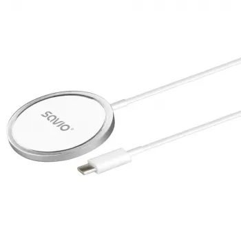 Cargador inalámbrico de interior para móviles SAVIO LA-11, Qi 1.2, 15 W, blanco, 55×55×5 mm