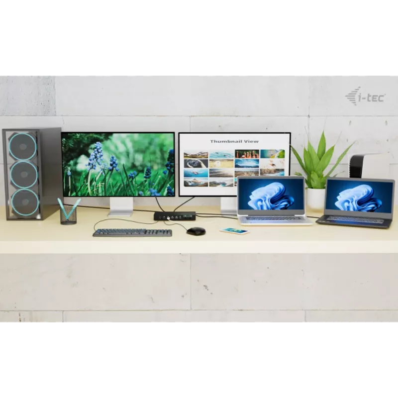 ITEC i-tec USB-C KVM Dock PRO para tres hosts, Dual-Video, 2x Power Delivery (máx. 92W), USB 3.2, 10 Gbit/s, Gigabit-Ethernet