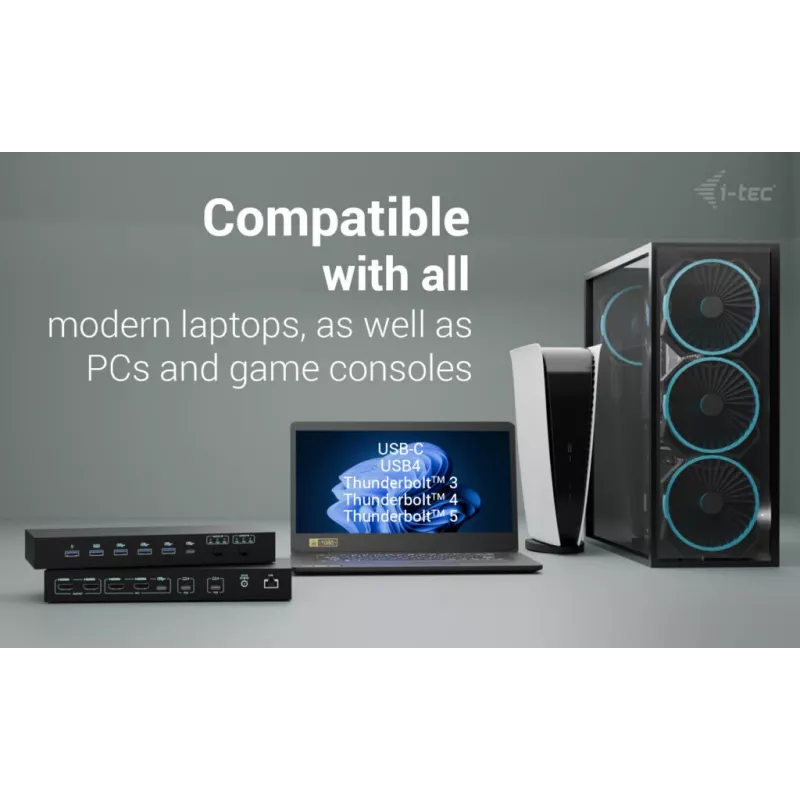 ITEC i-tec USB-C KVM Dock PRO para tres hosts, Dual-Video, 2x Power Delivery (máx. 92W), USB 3.2, 10 Gbit/s, Gigabit-Ethernet