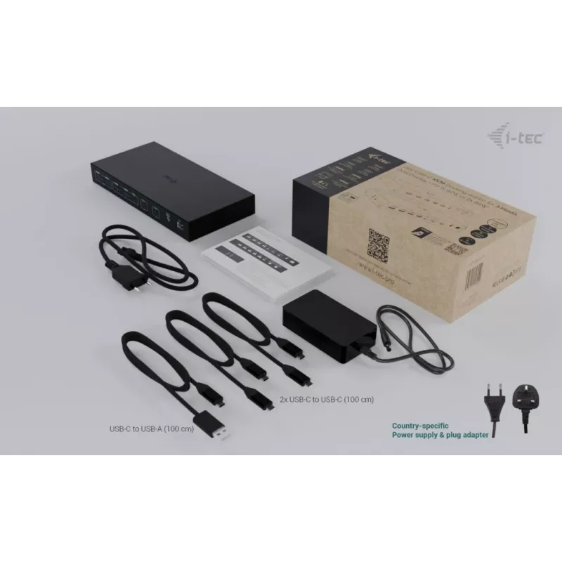ITEC i-tec USB-C KVM Dock PRO para tres hosts, Dual-Video, 2x Power Delivery (máx. 92W), USB 3.2, 10 Gbit/s, Gigabit-Ethernet