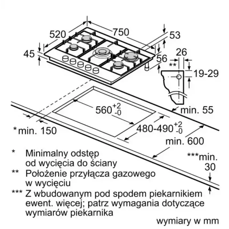Placa Bosch Serie 6 PCQ7A5I90 integrable acero inoxidable 75 cm gas 5 zonas