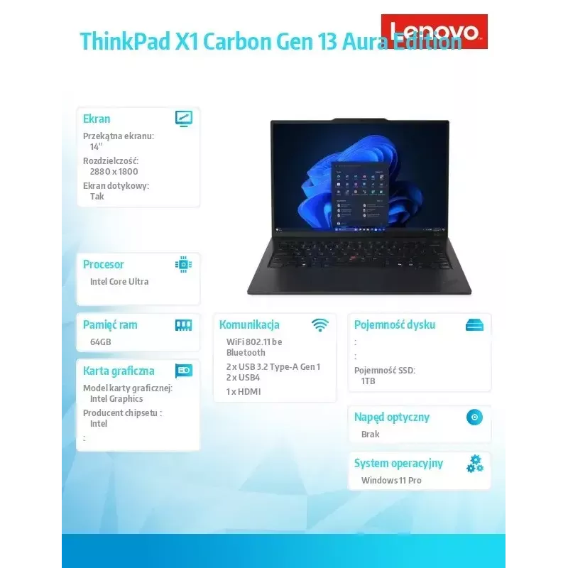 Portátil Lenovo ThinkPad X1 Carbon G13 14.0 2.8K Ultra 7 265U 64GB 1TB INT W11Pro