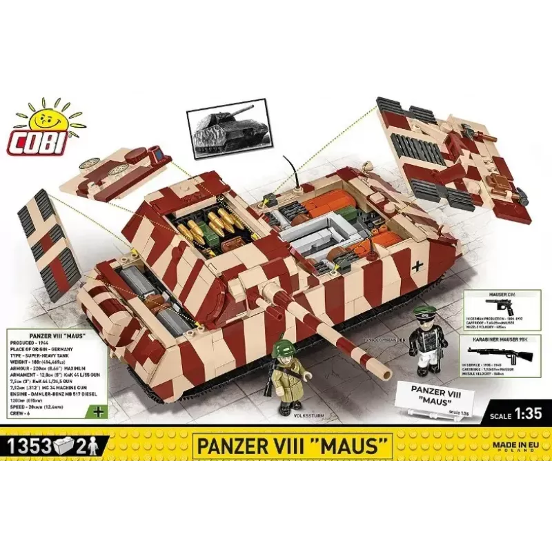 Bloques de construcción Cobi tanque Panzer VIII Maus maqueta escala 1:35 COBI-3138, reproducción detallada de vehículo militar