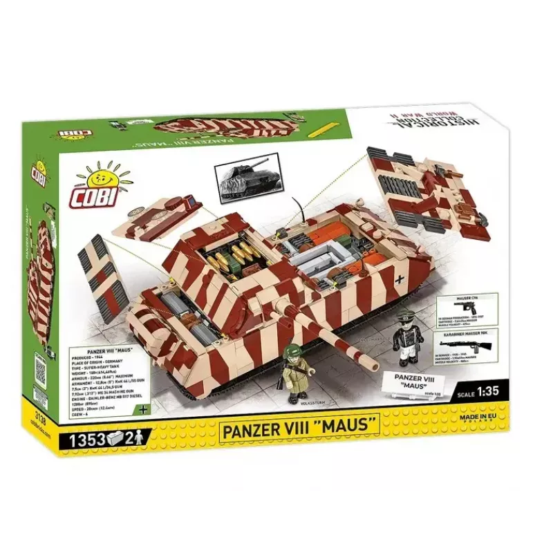 Bloques de construcción Cobi tanque Panzer VIII Maus maqueta escala 1:35 COBI-3138, reproducción detallada de vehículo militar