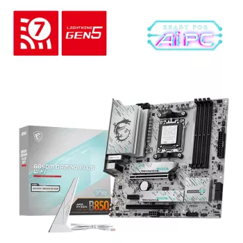 Placa base MSI B850M GAMING PLUS WIFI — AMD B850, socket AM5, micro ATX, DDR5, 4x DIMM, 3x M.2, Wi‑Fi 7, 5 Gb LAN