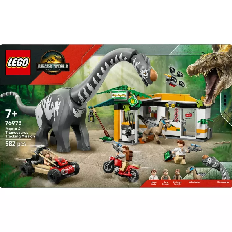 Set LEGO Jurassic World 76973 — Raptor y Titanosaurus con 3 figuras, 582 piezas, a partir de 7 años