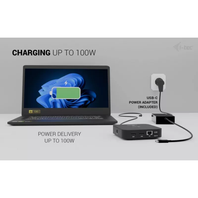 Adaptador USB-C Dual HDMI ITEC C31DUALHDMIDPD100 — dual HDMI 4K@60Hz, USB-C Power Delivery 100W