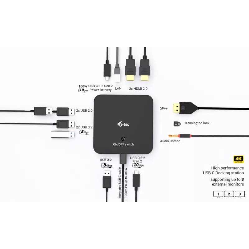 Adaptador USB-C DisplayPort a Dual-HDMI ITEC C31TRIPLEVIDEODPPRO 4K 60Hz, 100W Power Delivery