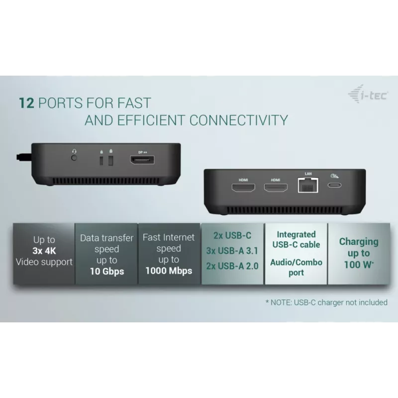 Adaptador USB-C DisplayPort a Dual-HDMI ITEC C31TRIPLEVIDEODPPRO 4K 60Hz, 100W Power Delivery