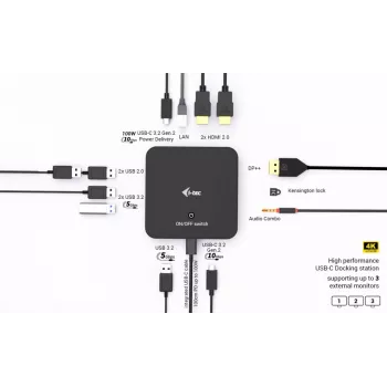 Docking station i-tec USB-C DP Dual HDMI con Power Delivery 100 W + cargador universal 100 W