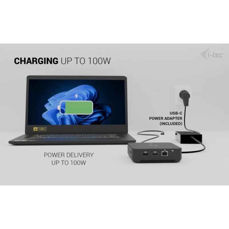 Docking station i-tec USB-C DP Dual HDMI con Power Delivery 100 W + cargador universal 100 W