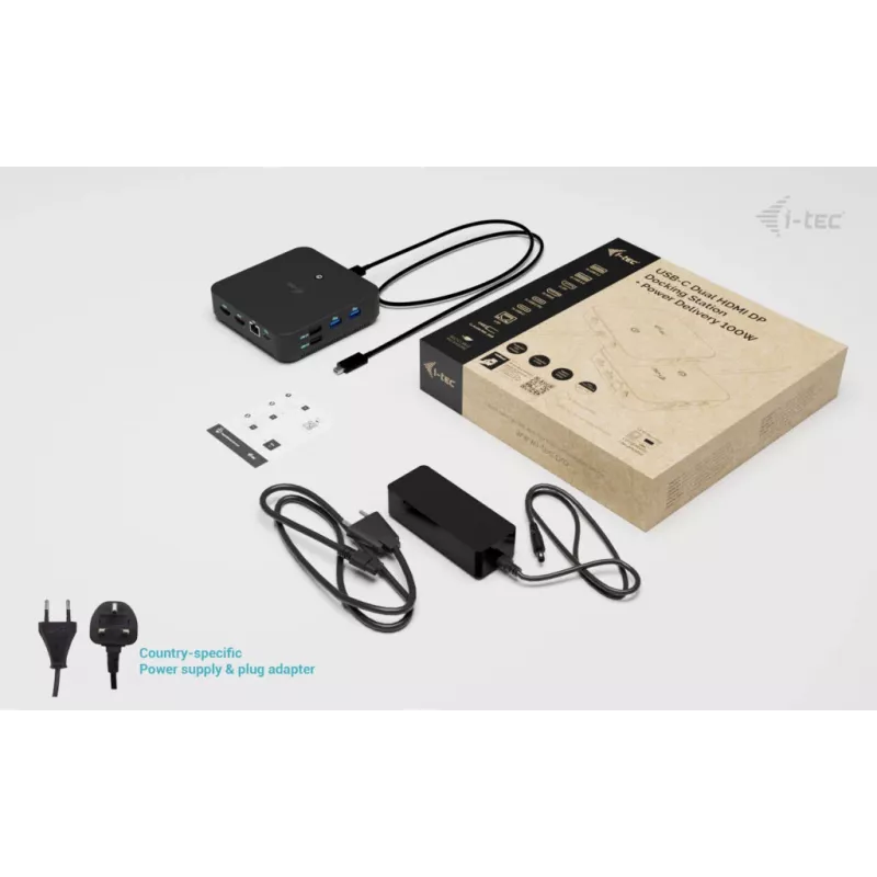 Docking station i-tec USB-C DP Dual HDMI con Power Delivery 100 W + cargador universal 100 W
