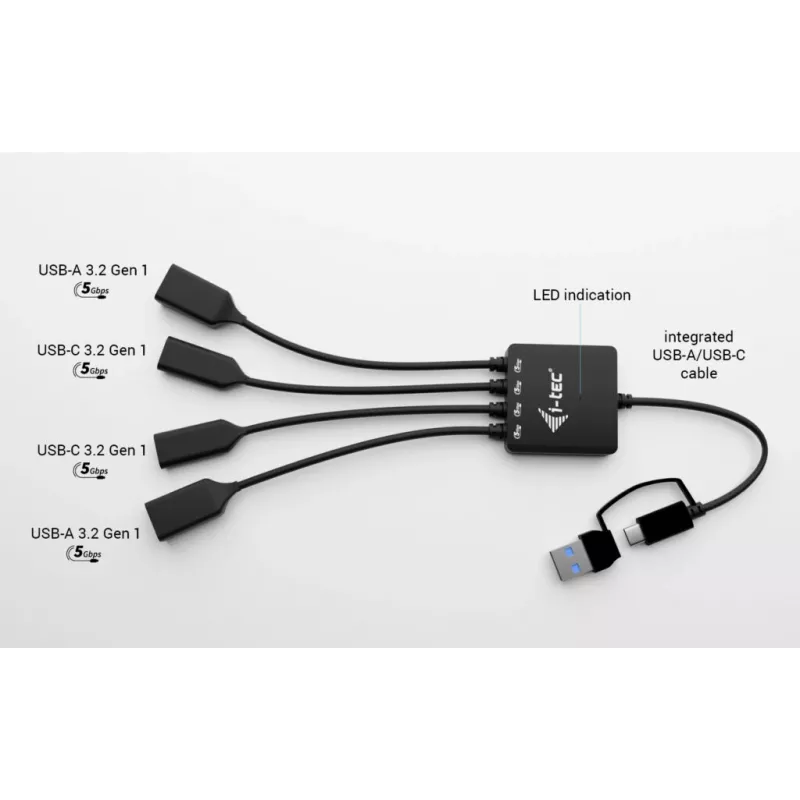 Hub de cables USB-C/USB-A i-tec 4 puertos (2x USB-C, 2x USB-A)