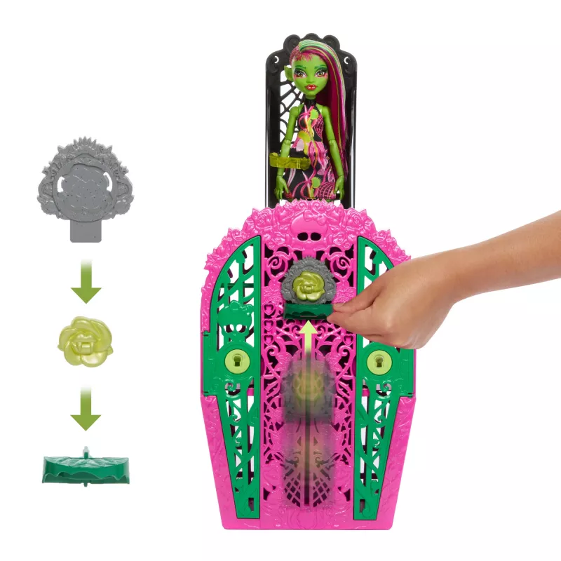 Set de juego Monster High Skulltimate Secrets Garden Mysteries, muñeca Venus McFlytrap con más de 19 sorpresas