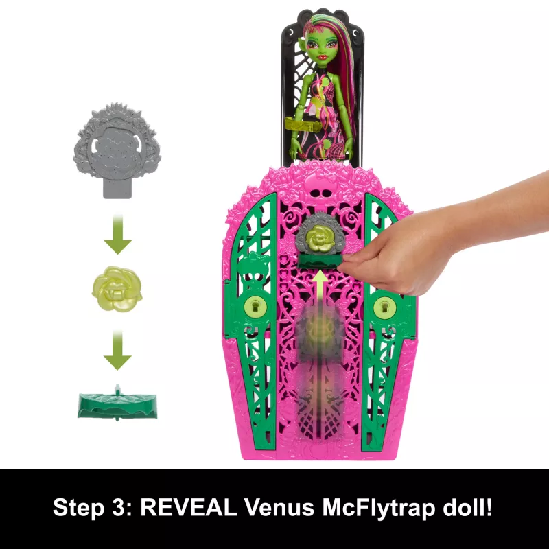 Set de juego Monster High Skulltimate Secrets Garden Mysteries, muñeca Venus McFlytrap con más de 19 sorpresas