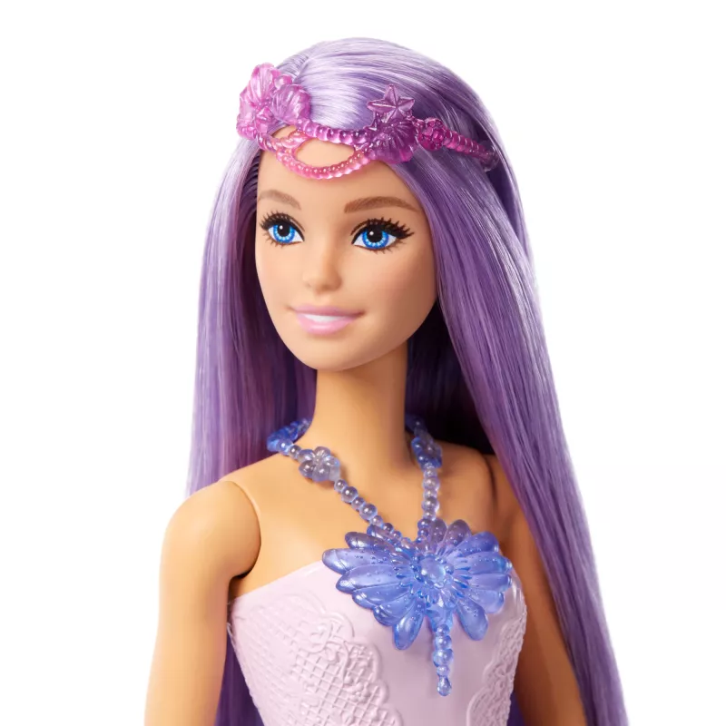 Muñeca Barbie set de moda fantástica con accesorios, incluyendo cola de sirena, alas de hada y collares