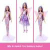 Muñeca Barbie set de moda fantástica con accesorios, incluyendo cola de sirena, alas de hada y collares