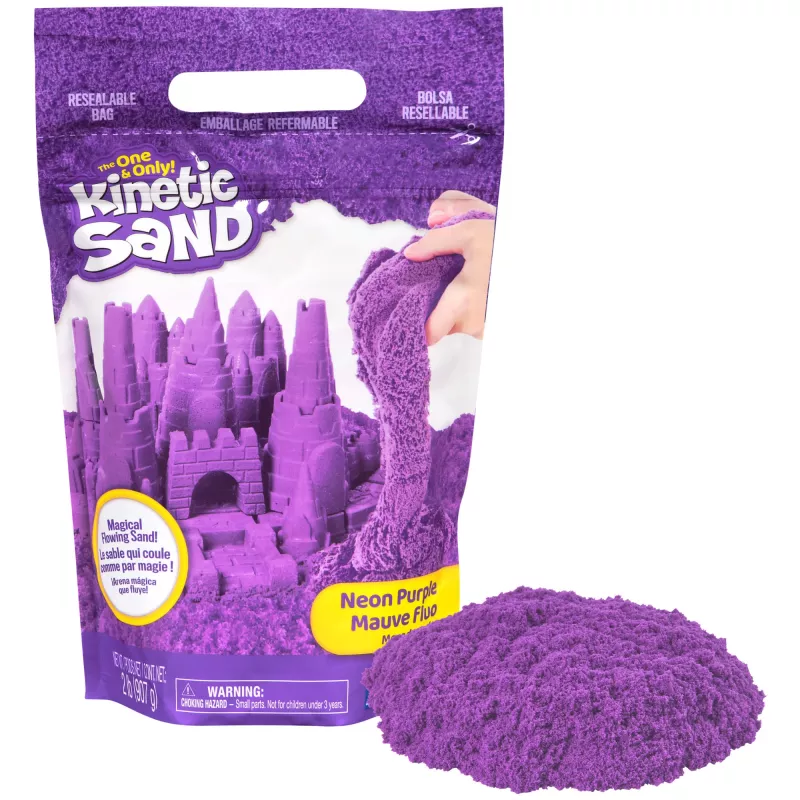 Kinetic Sand, 2 libras de arena de juego morada, juguetes sensoriales moldeables para niños, bolsa resellable (el envase puede variar), a partir de 3 años