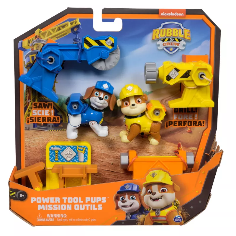 Set de figuras Rubble & Wheeler Power Tool Pups con 2 herramientas y 2 accesorios de construcción, a partir de 3 años