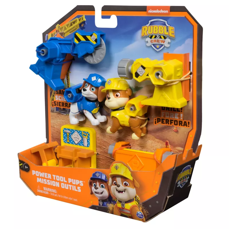 Set de figuras Rubble & Wheeler Power Tool Pups con 2 herramientas y 2 accesorios de construcción, a partir de 3 años